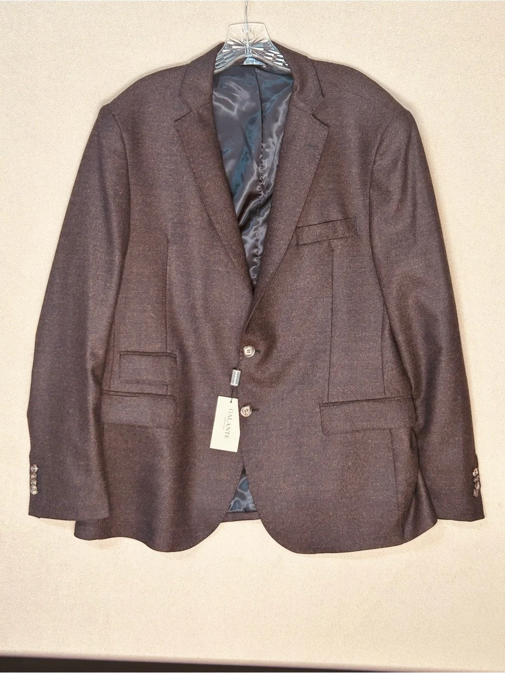 44R Men's Brown Two-Button Blazer Made in Italy by Galante Super 110s Wool.